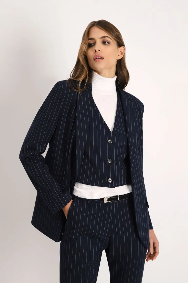 Gilet cropped a righe con abbottonatura