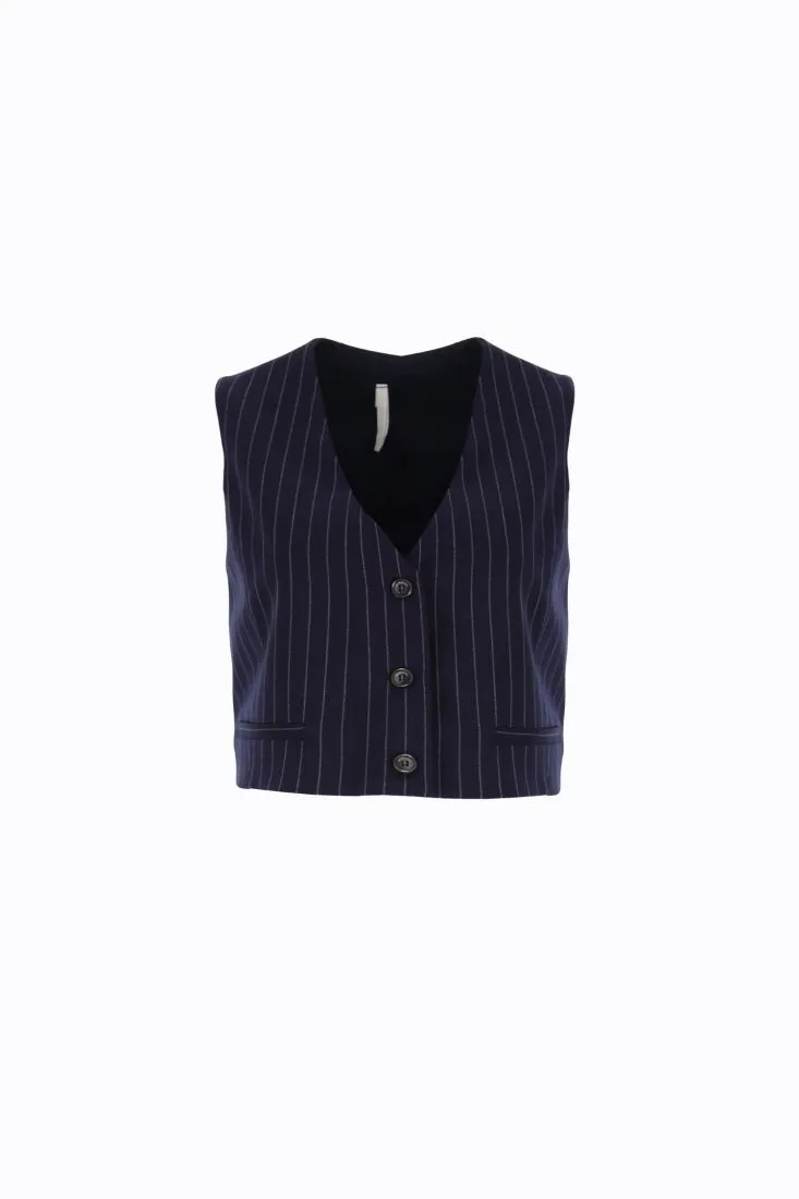 Gilet cropped a righe con abbottonatura