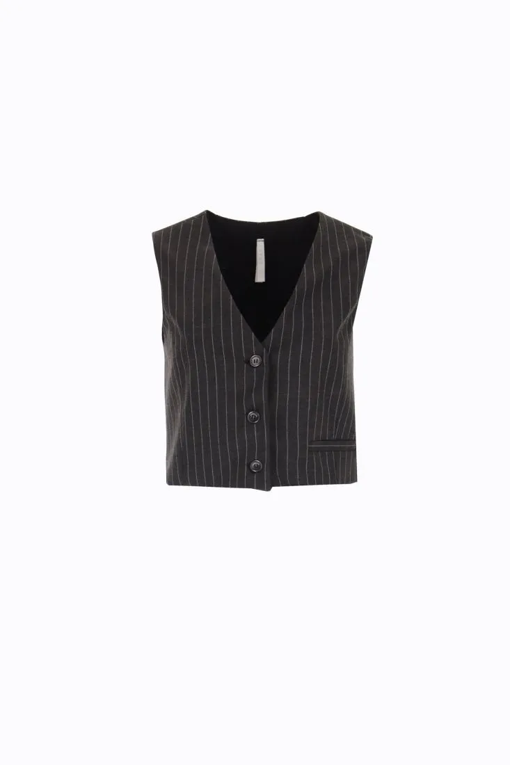 Gilet cropped a righe con abbottonatura