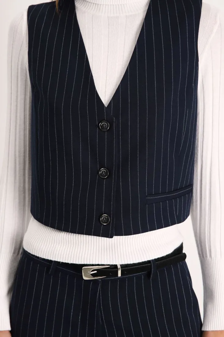Gilet cropped a righe con abbottonatura