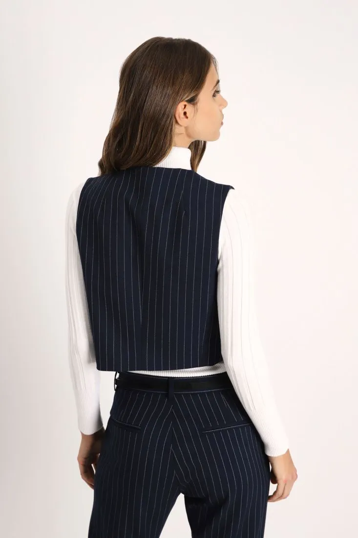 Gilet cropped a righe con abbottonatura
