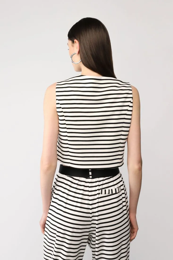 Gilet cropped a righe con tasca a filetto con pattina