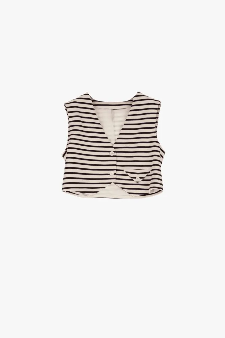 Gilet cropped a righe con tasca a filetto con pattina