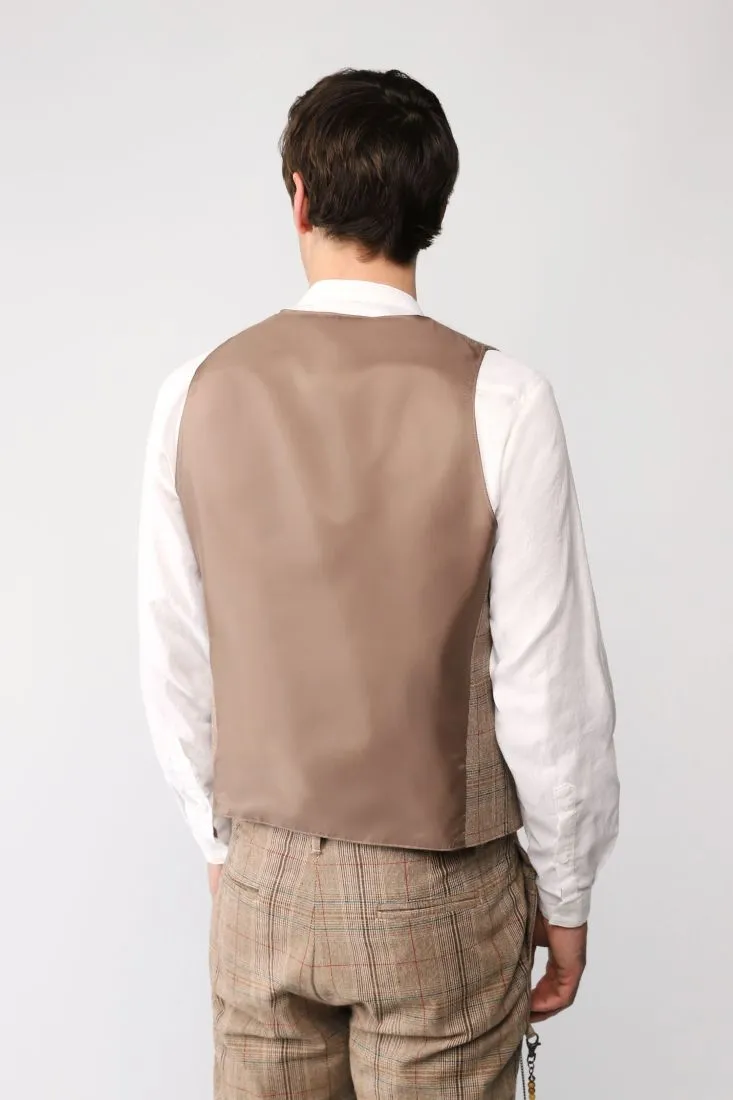 Gilet doppiopetto fantasia Principe di Galles con tasche verticali
