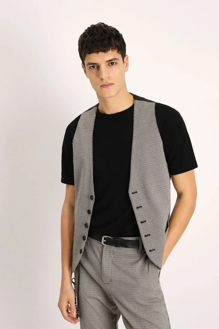 Gilet fantasia pied-de-poule con abbottonatura