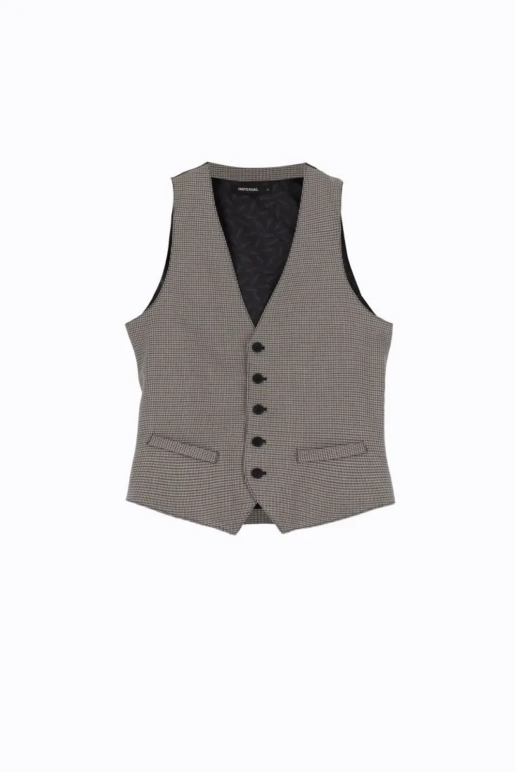 Gilet fantasia pied-de-poule con abbottonatura