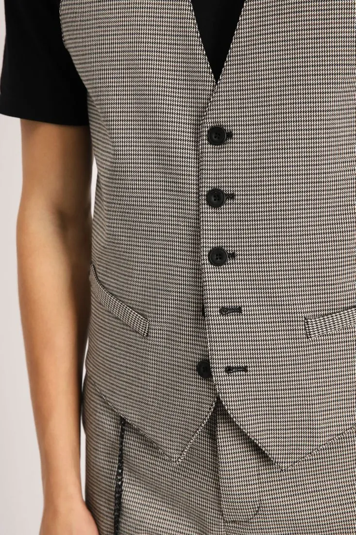 Gilet fantasia pied-de-poule con abbottonatura