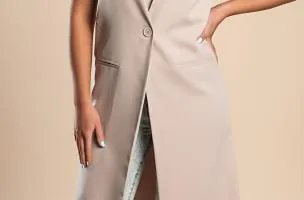 Gilet lungo elegante con bottone, beige