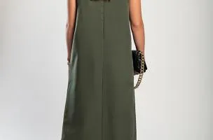 Gilet lungo elegante con bottone, verde oliva