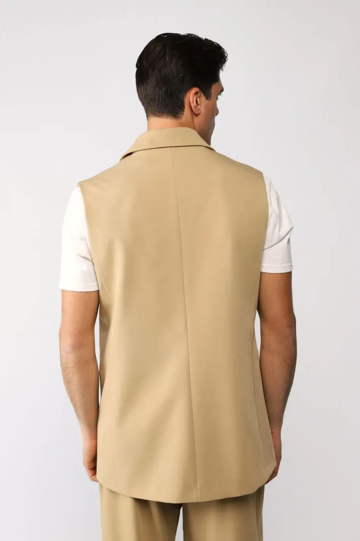Gilet lungo monopetto monocolour con revers a lancia