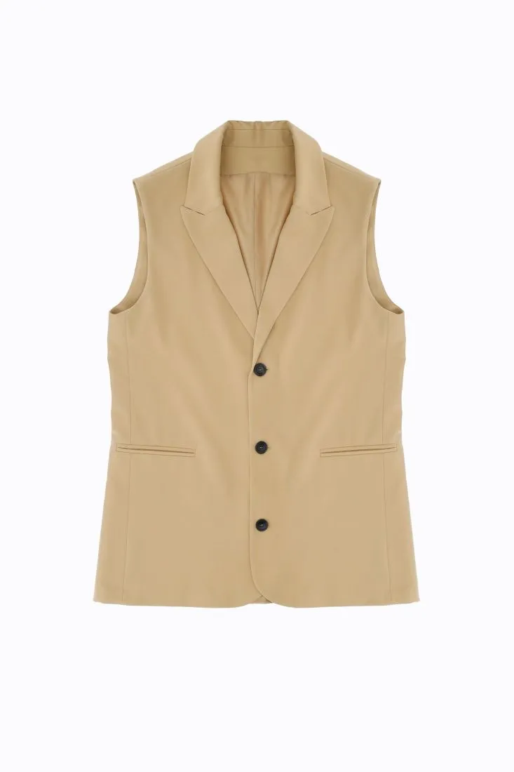 Gilet lungo monopetto monocolour con revers a lancia