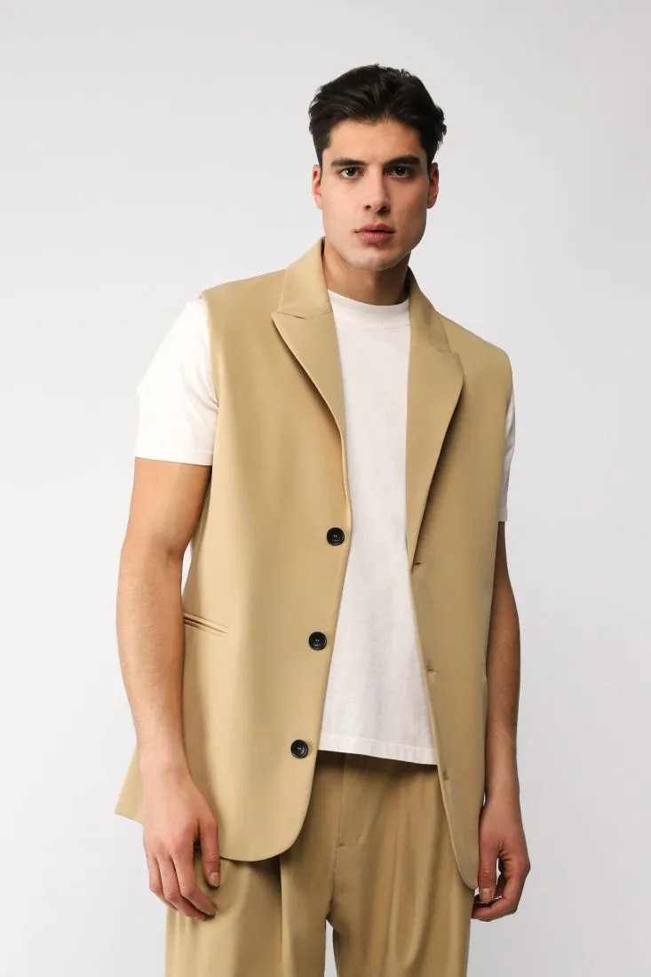 Gilet lungo monopetto monocolour con revers a lancia