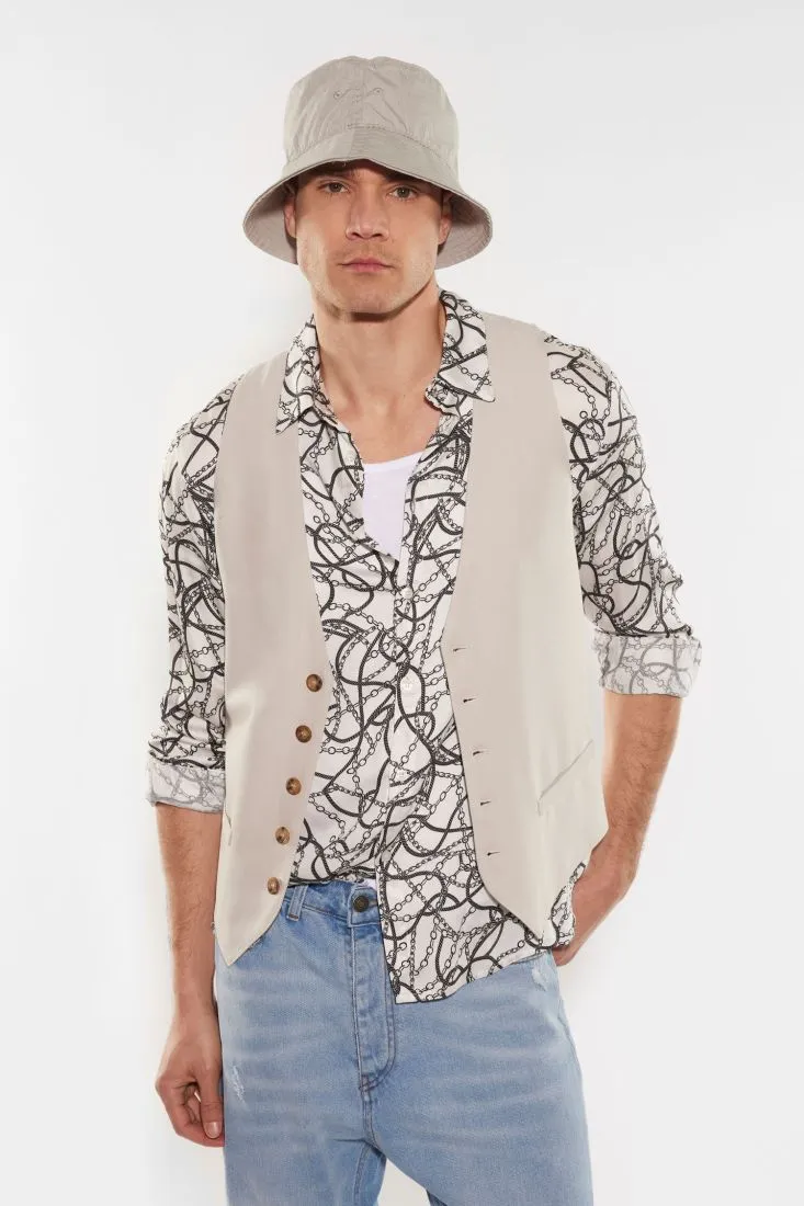 Gilet monocolour con bottoni e martingala
