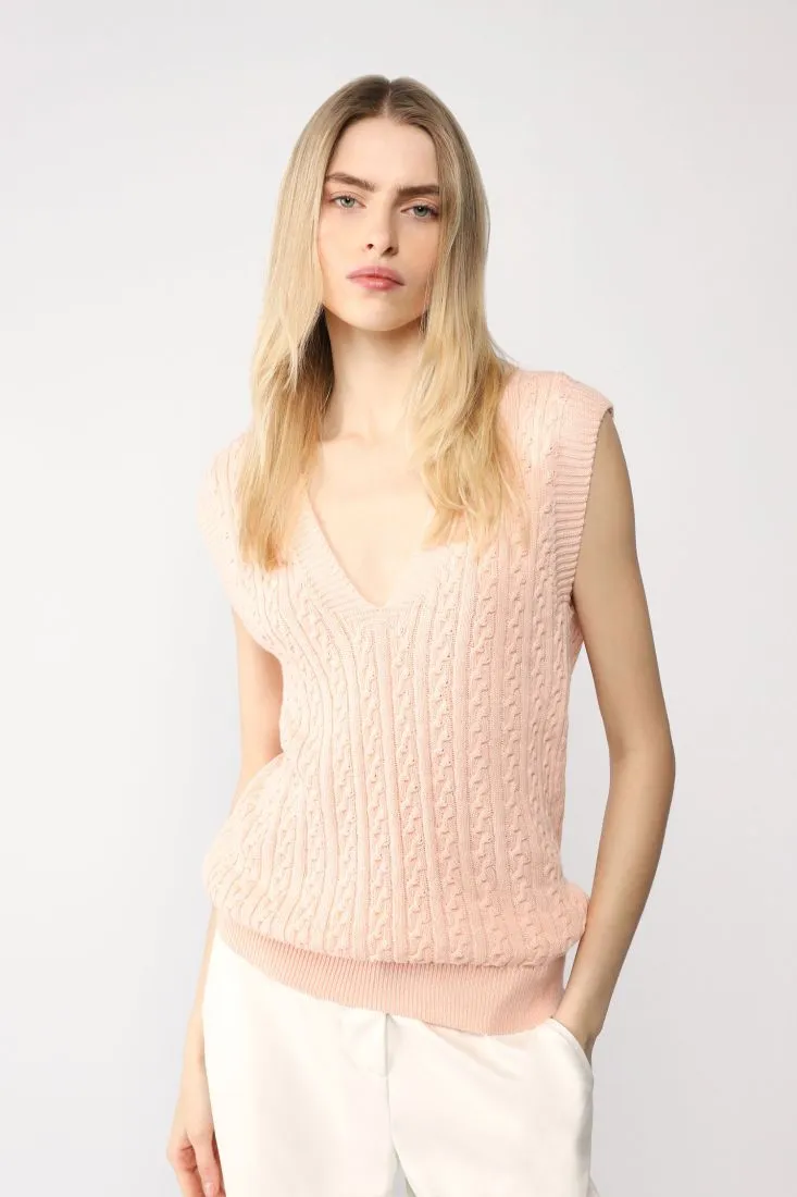 Gilet monocolour con lavorazione intrecciata