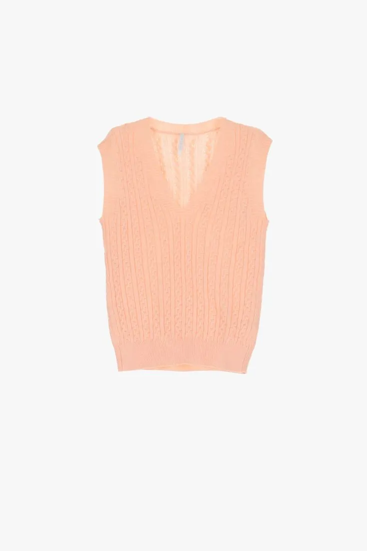 Gilet monocolour con lavorazione intrecciata