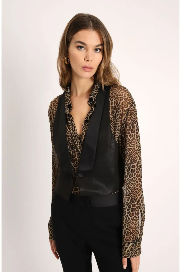 Gilet monocolour con rever e bottone