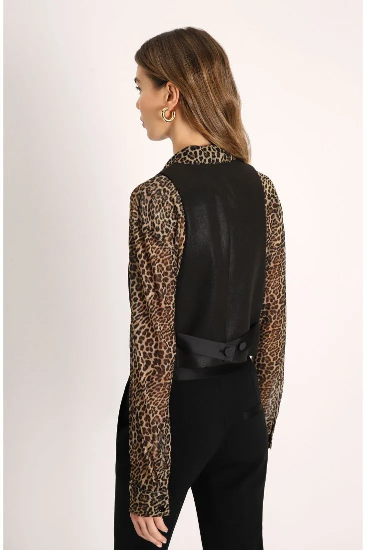 Gilet monocolour con rever e bottone