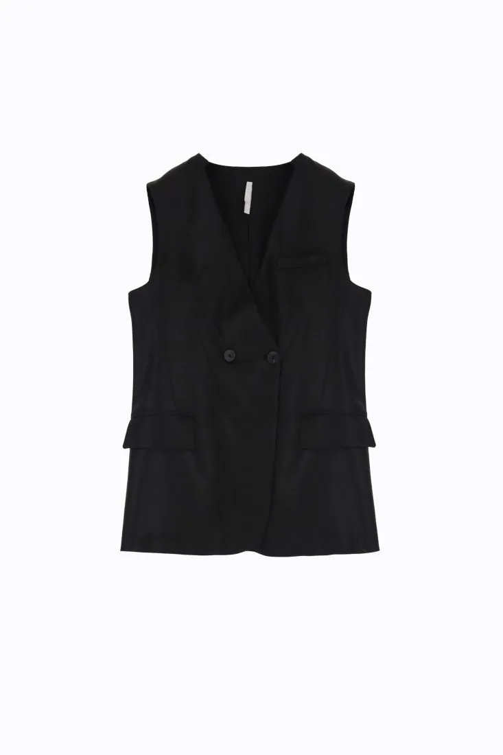 Gilet monocolour con tasche a filetto