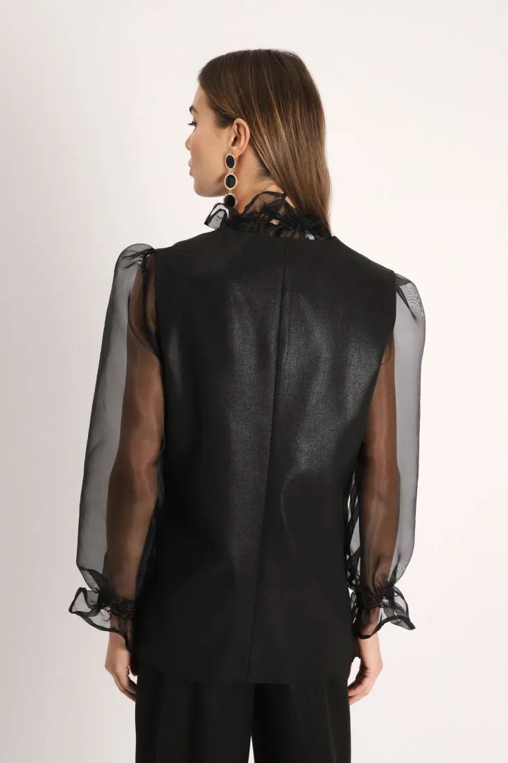 Gilet monocolour con tasche a filetto