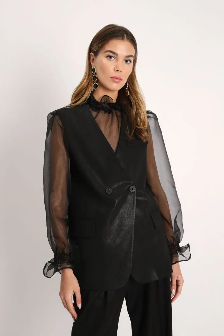 Gilet monocolour con tasche a filetto