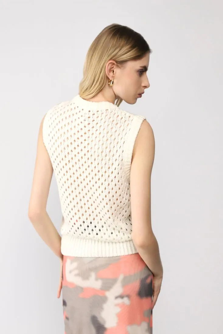 Gilet monocolour con taschini e lavorazione traforata