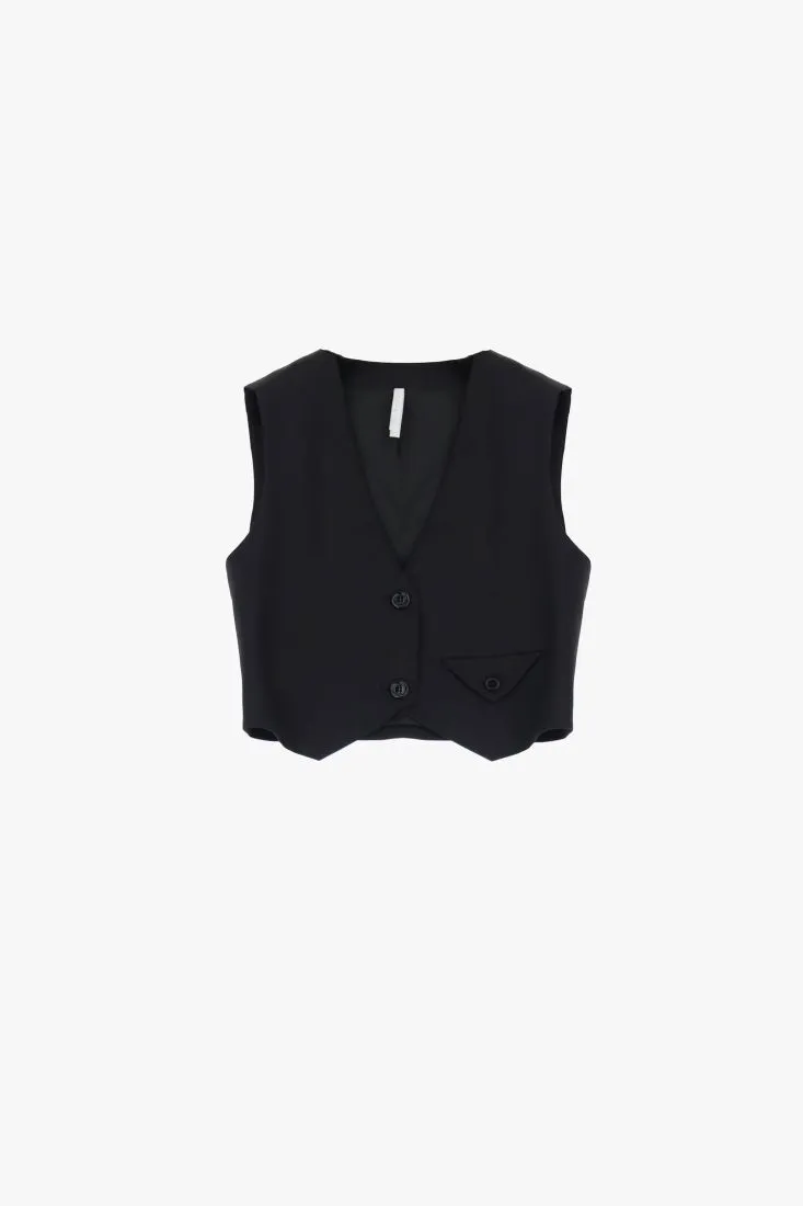 Gilet monopetto con tasca con pattina e bottone