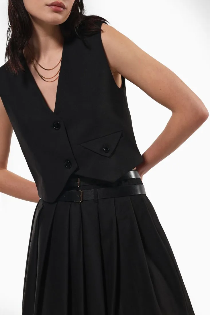 Gilet monopetto con tasca con pattina e bottone