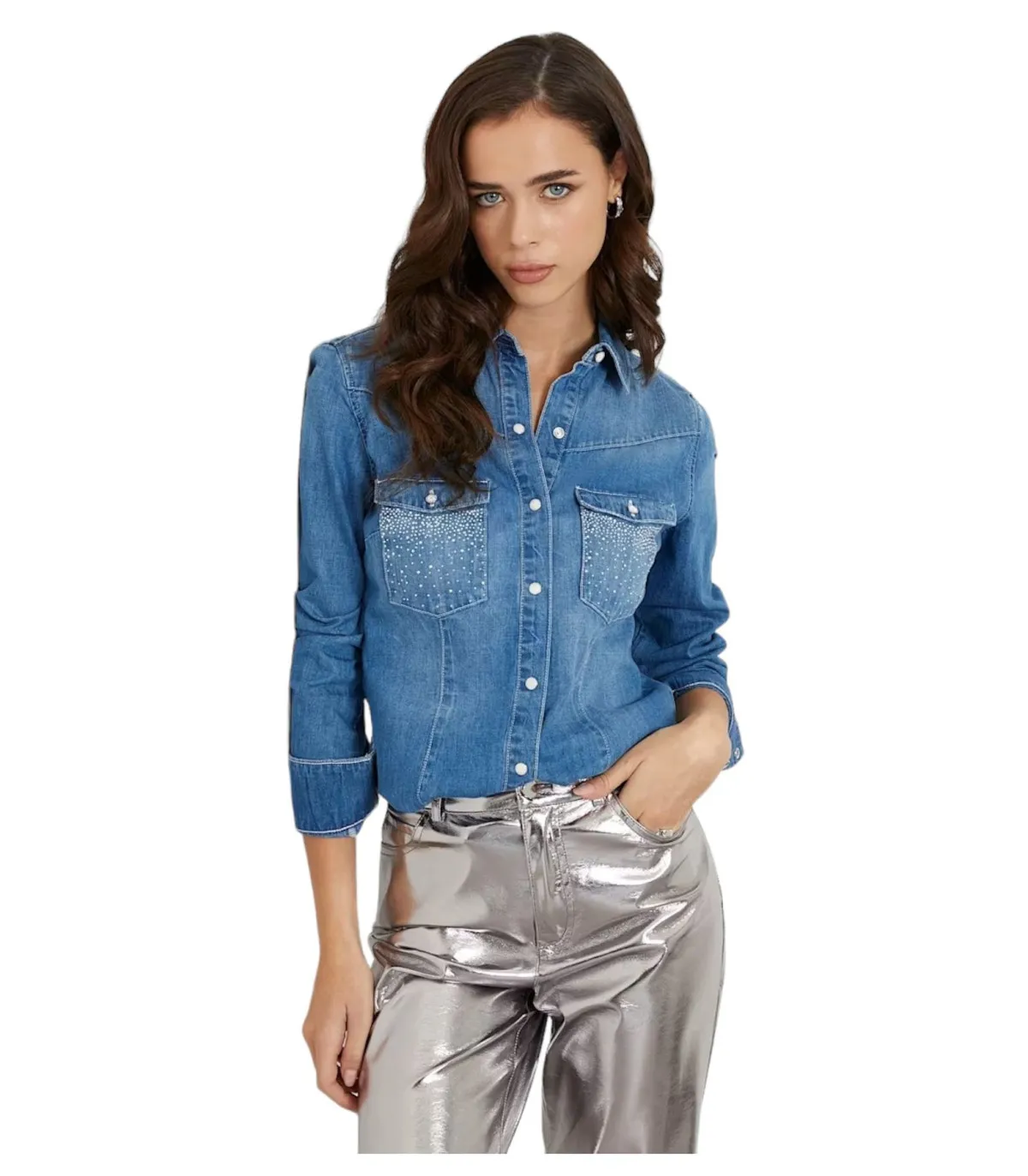 Guess Donna Camicia Manica lunga In Jeans Equity