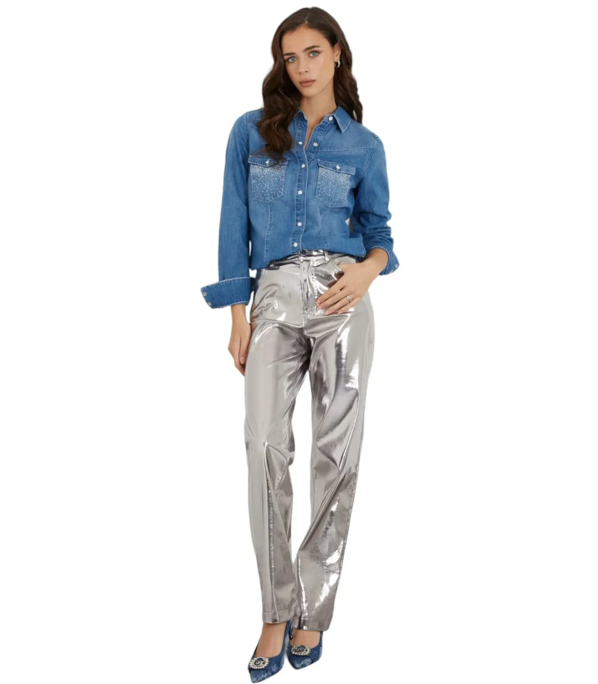 Guess Donna Camicia Manica lunga In Jeans Equity