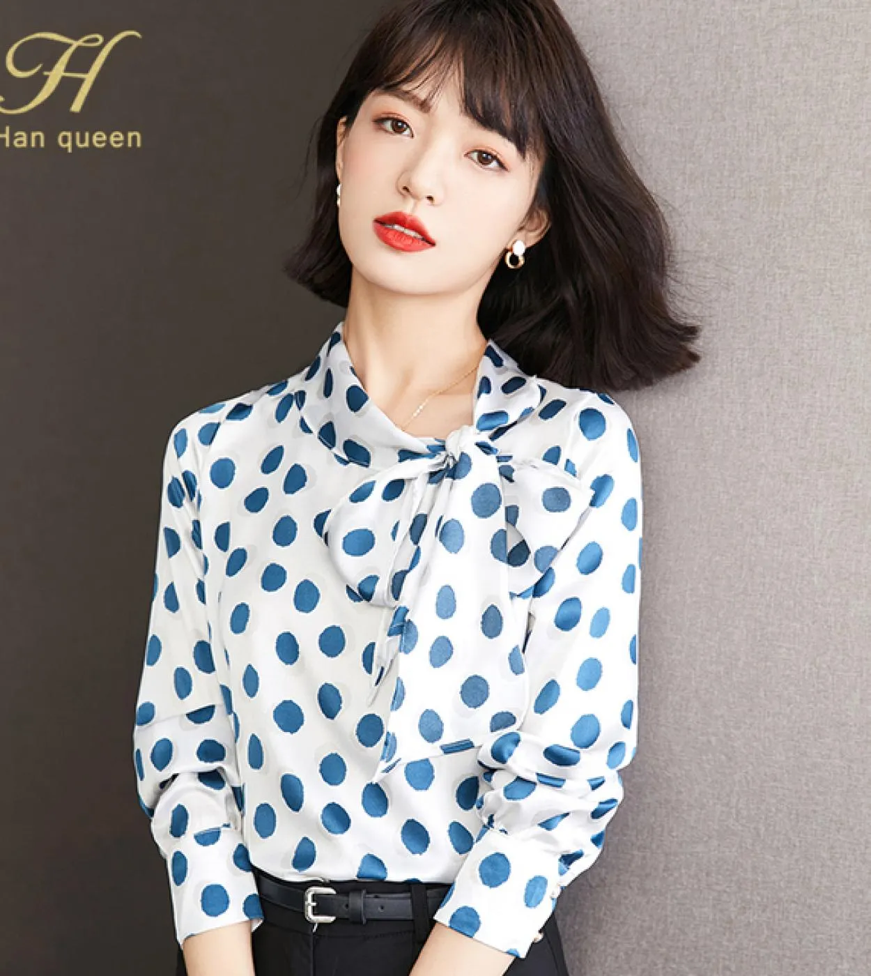 H Han Queen Camicetta da donna con fiocco in pizzo a pois nuovo arrivo Camicetta da donna Camicetta da lavoro vintage Camicetta