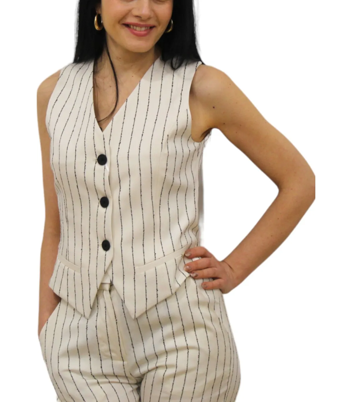 Kocca Donna Gilet  A Righe Con Fodera In Pizzo Guy
