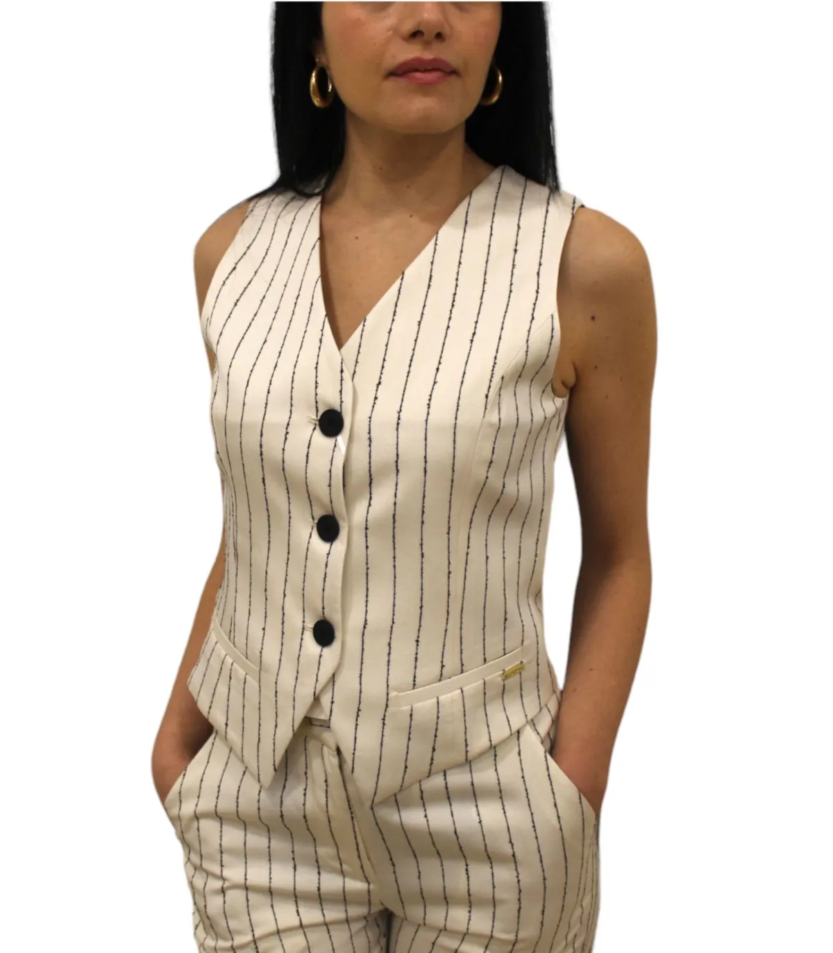 Kocca Donna Gilet  A Righe Con Fodera In Pizzo Guy