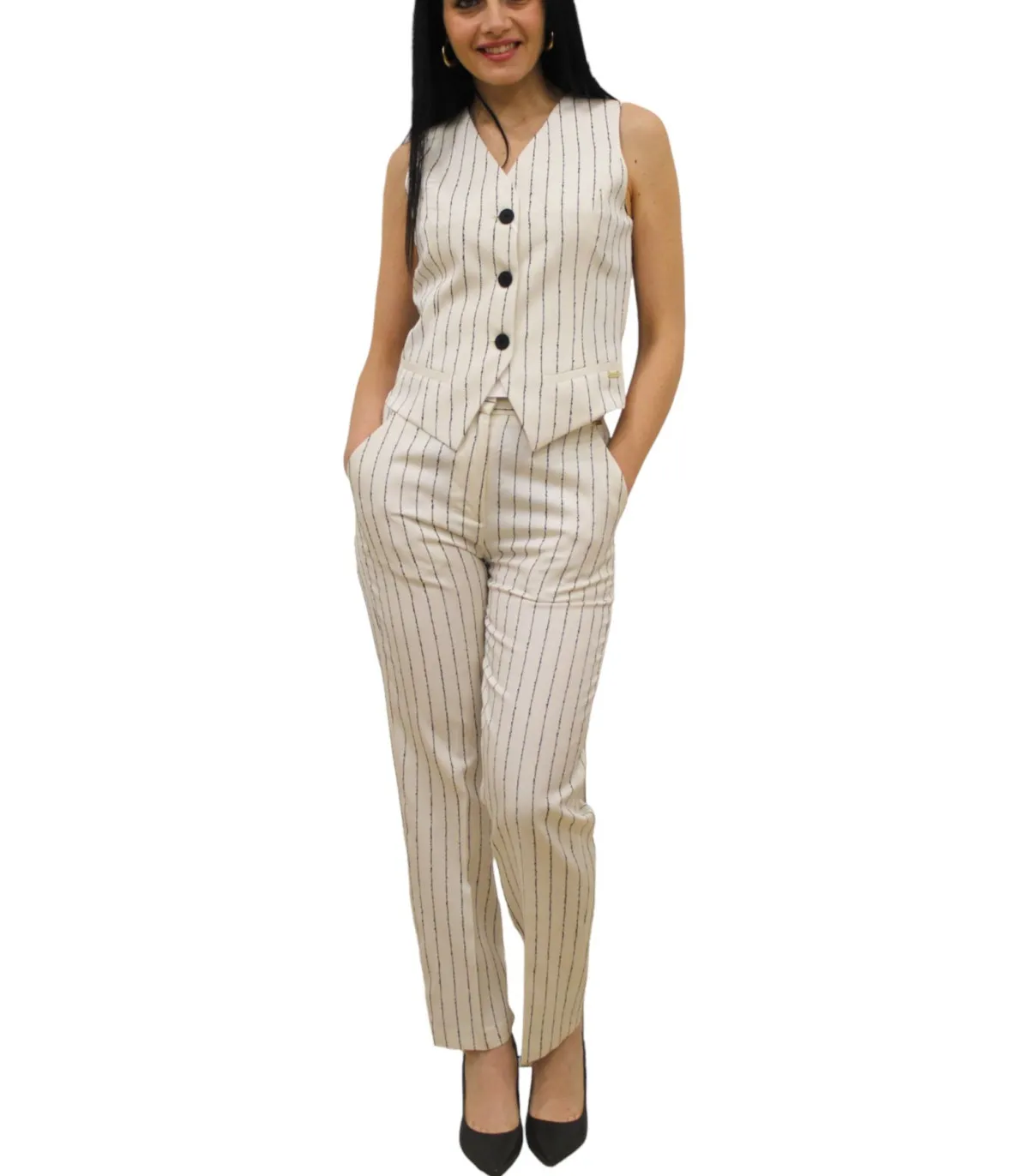 Kocca Donna Gilet  A Righe Con Fodera In Pizzo Guy
