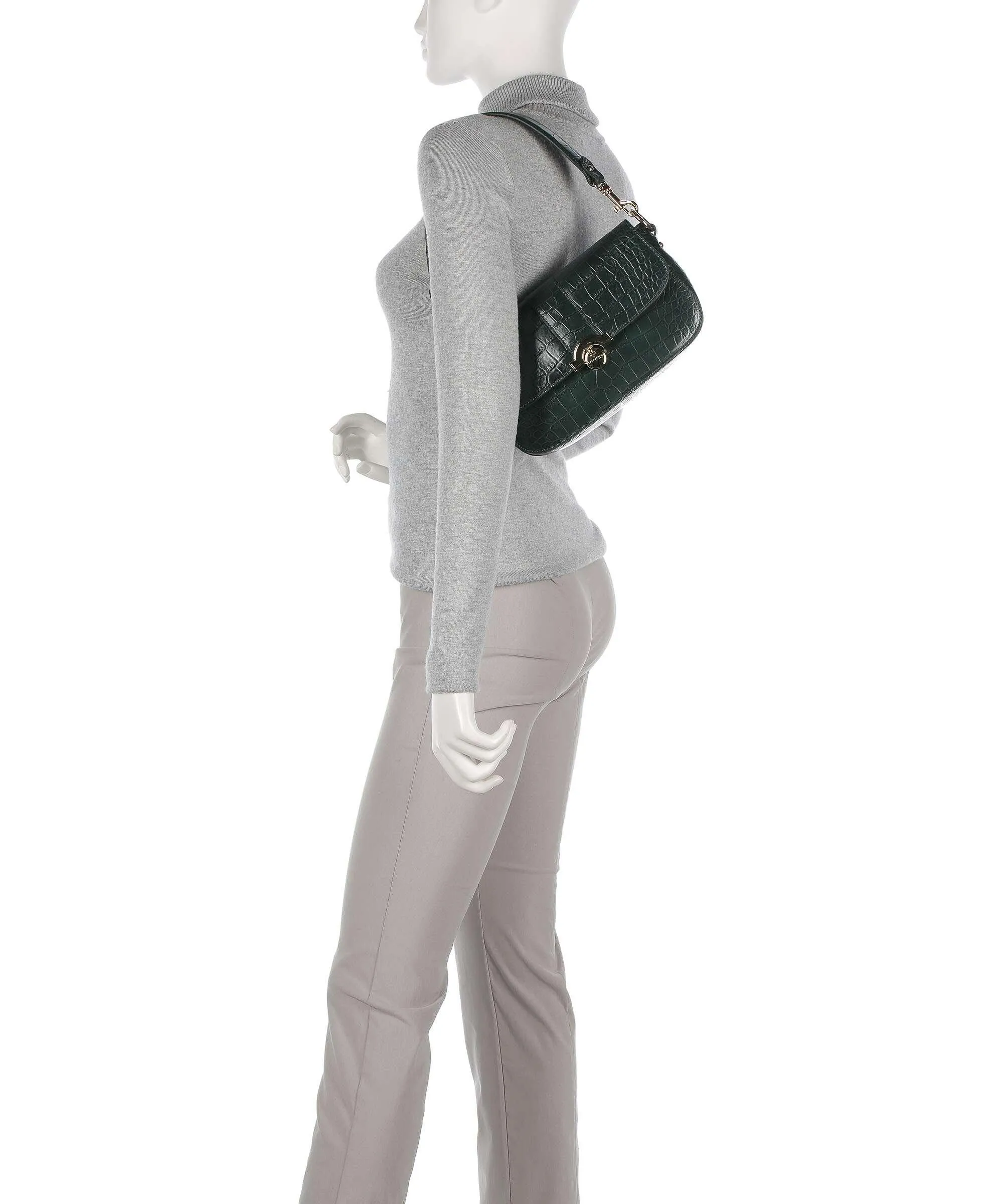  Lancaster Exotic Croco CN Borsa a spalla pelle di vacchetta goffrata verde scuro  