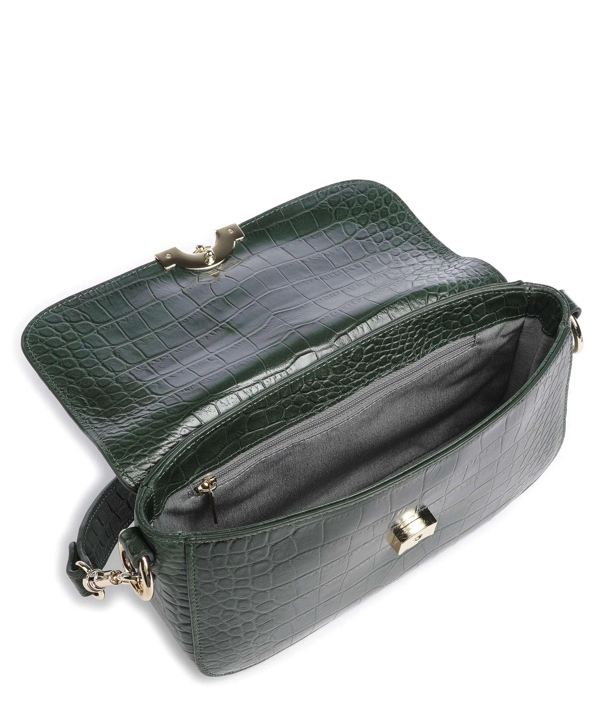  Lancaster Exotic Croco CN Borsa a spalla pelle di vacchetta goffrata verde scuro  