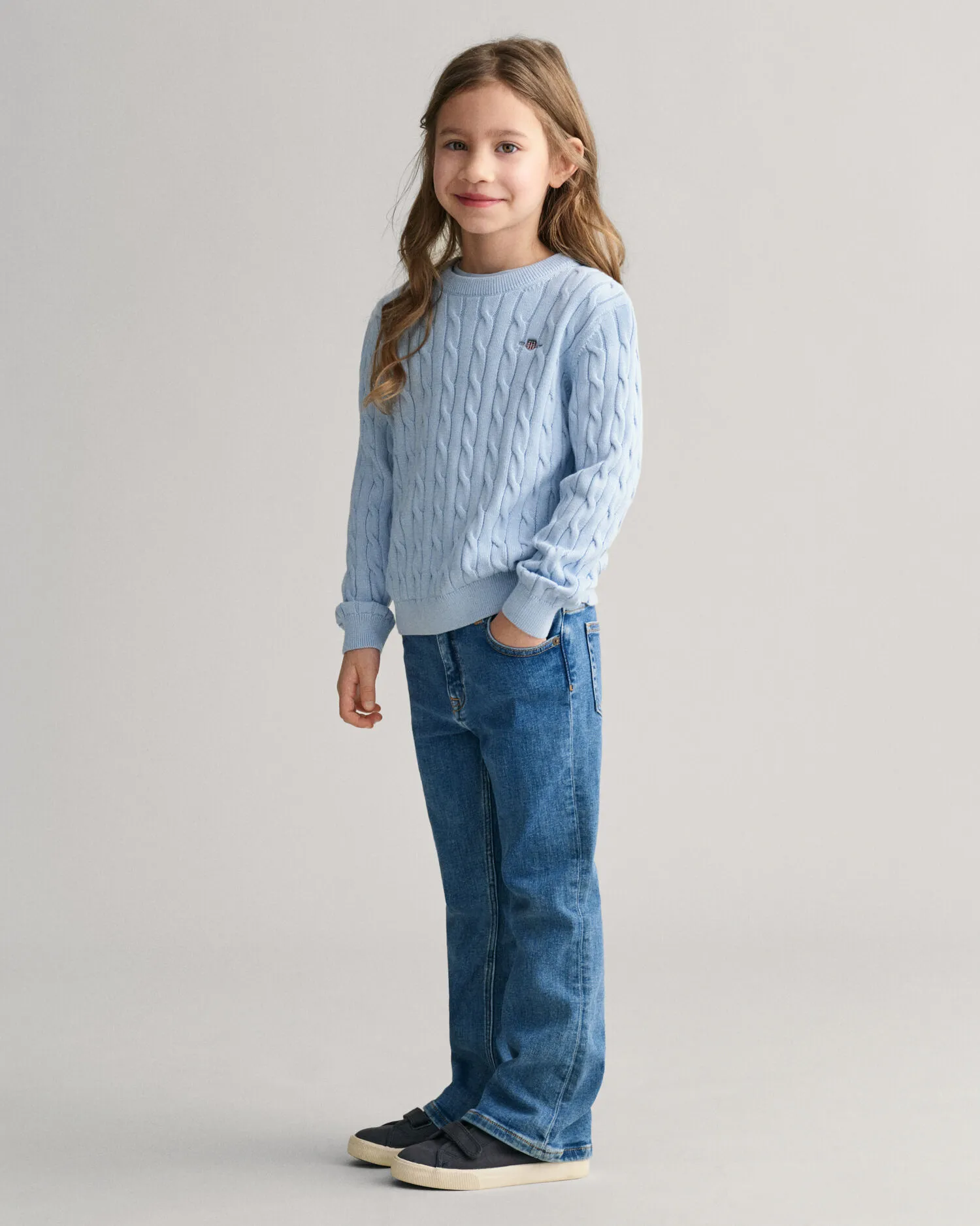 Maglia girocollo in cotone a trecce Shield Kids    
