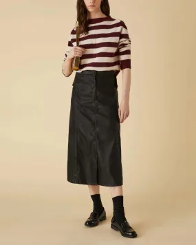 Maglia in misto lana a righe bordeaux e avorio con motivo a trecce verticale