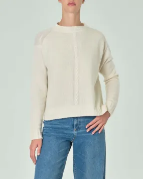 Maglia in misto lana bianca con motivo a trecce verticale