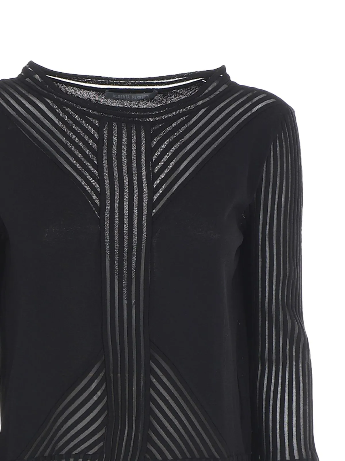 MAGLIA NERA CON INTARSI A COSTINE