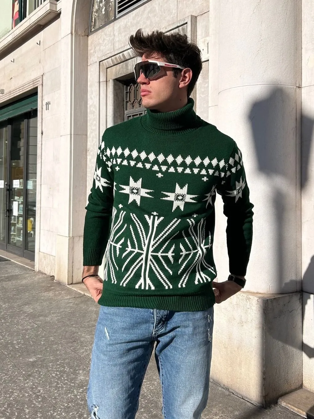 Maglione dolcevita jacquard overd