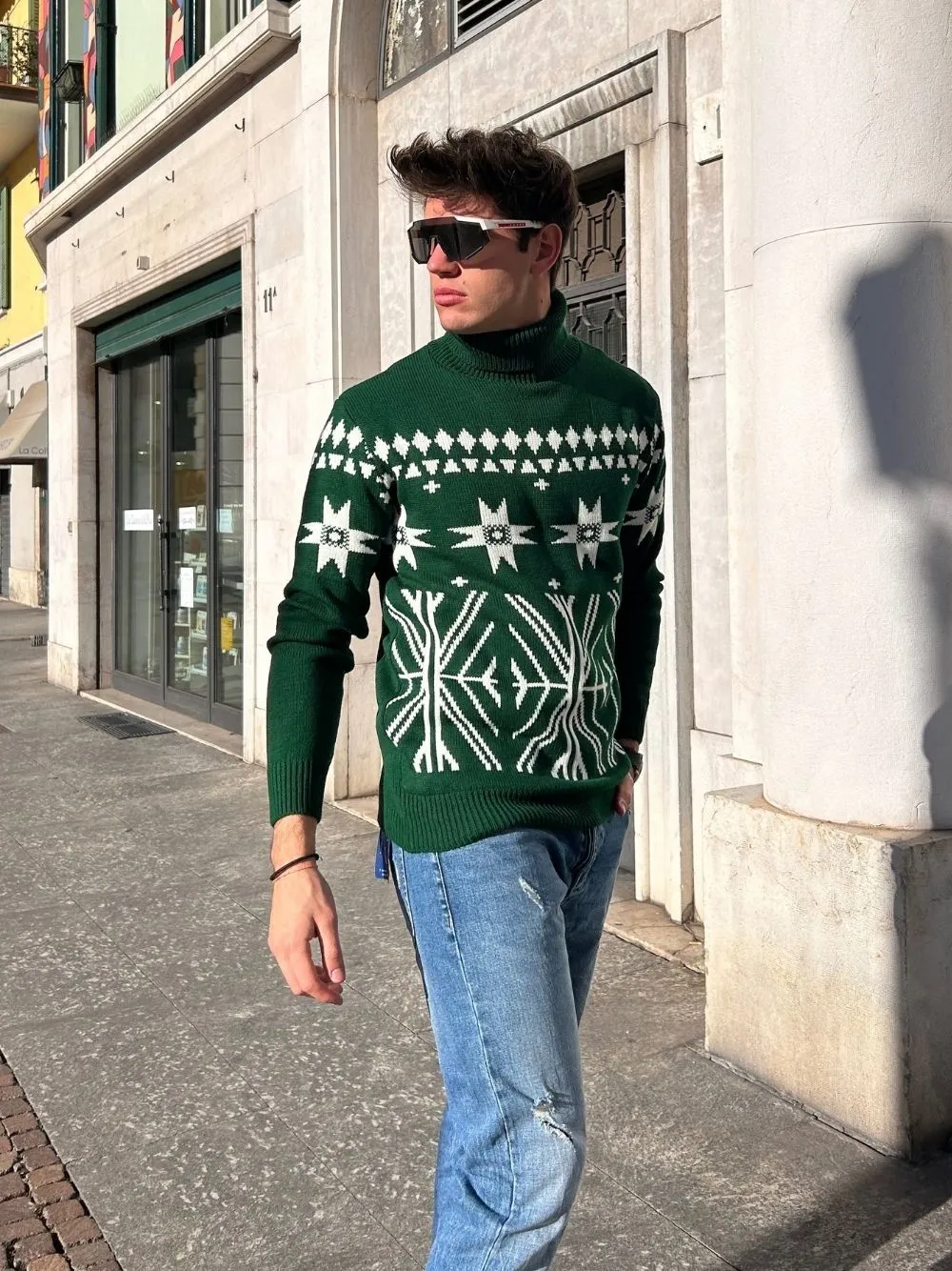 Maglione dolcevita jacquard overd
