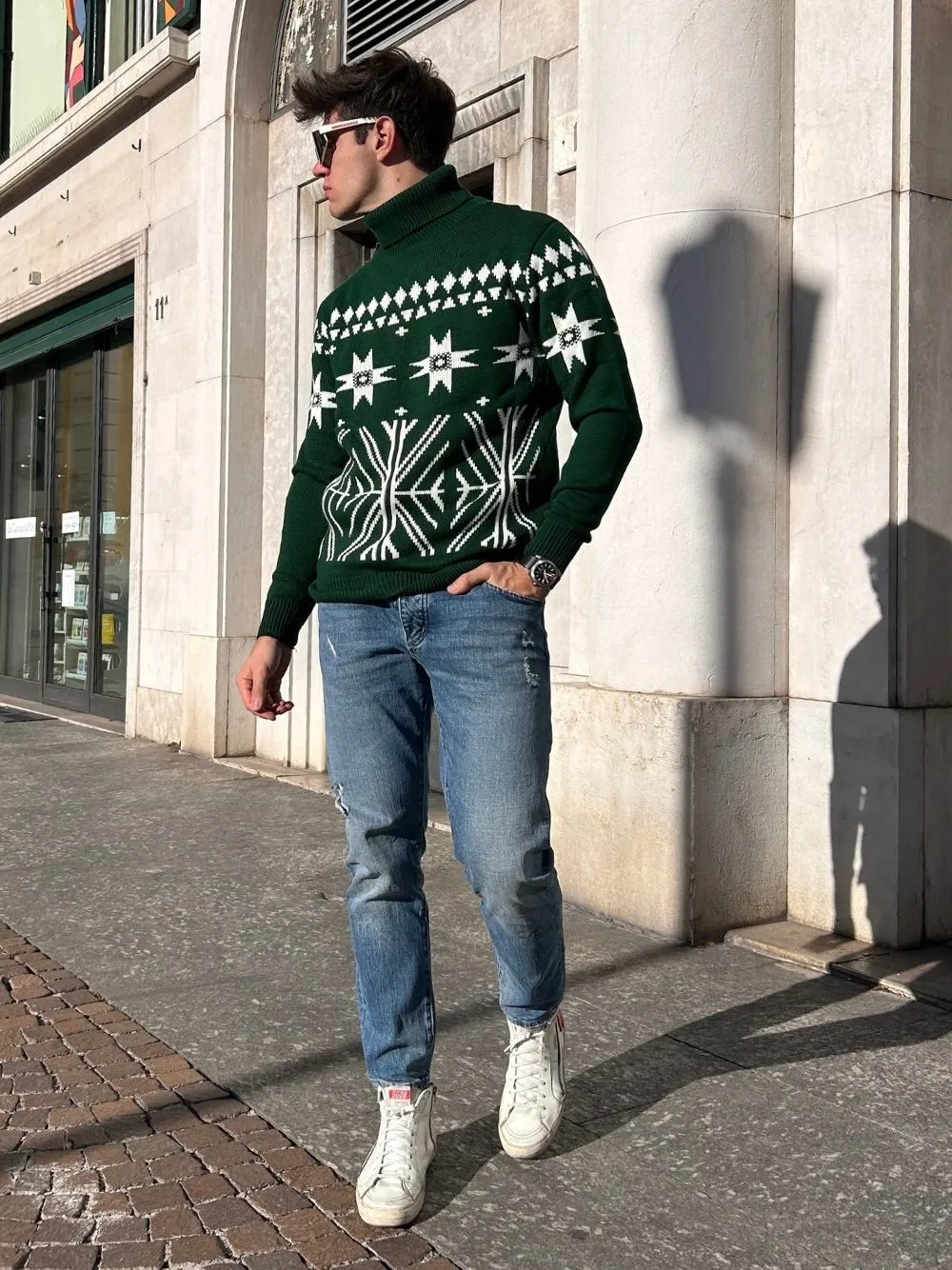 Maglione dolcevita jacquard overd
