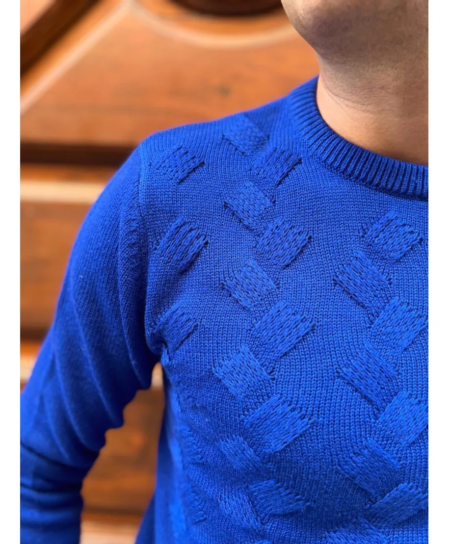 Maglione uomo, blu cobalto - Key Jey - Con treccia