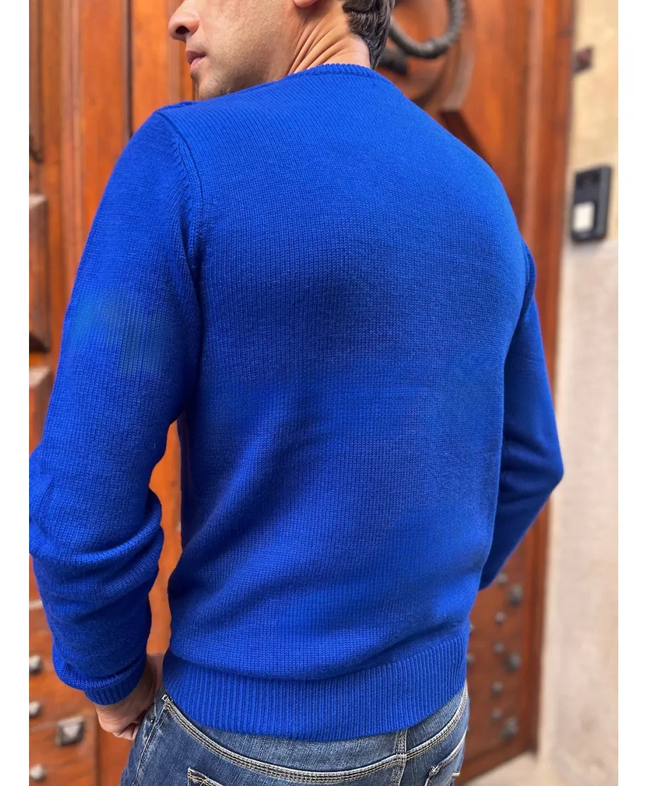 Maglione uomo, blu cobalto - Key Jey - Con treccia