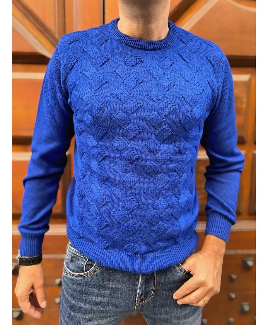 Maglione uomo, blu cobalto - Key Jey - Con treccia