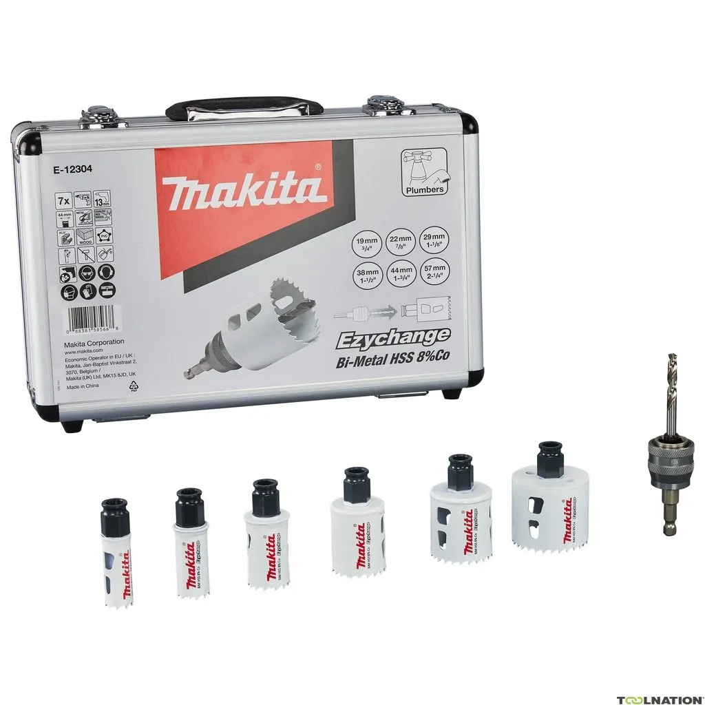 Makita Accessori E-12304 Set di seghe a tazza 7 pezzi Ezychange 19, 22, 29, 38, 44, 57 mm in valigetta