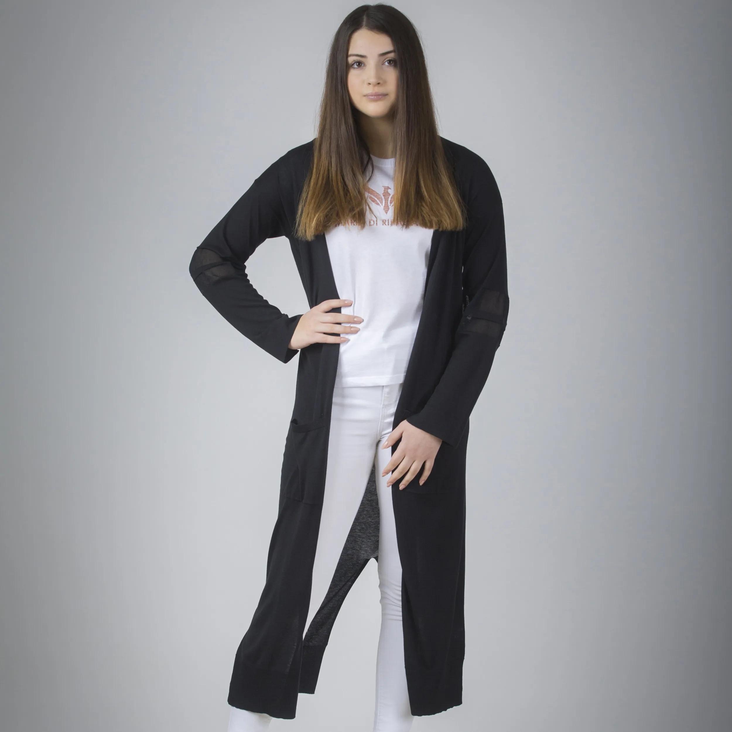 Maxi cardigan con dettagli trasparenti