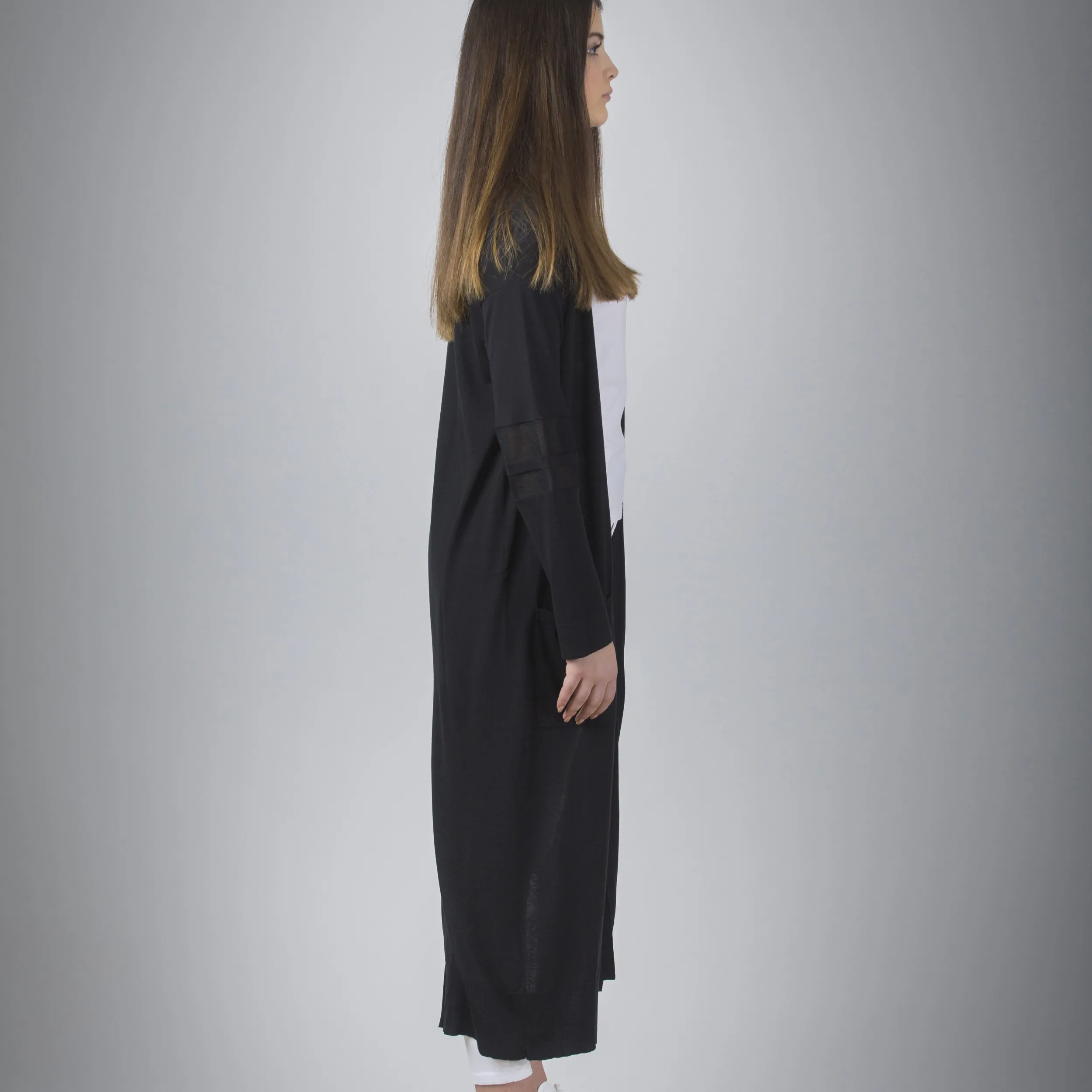 Maxi cardigan con dettagli trasparenti