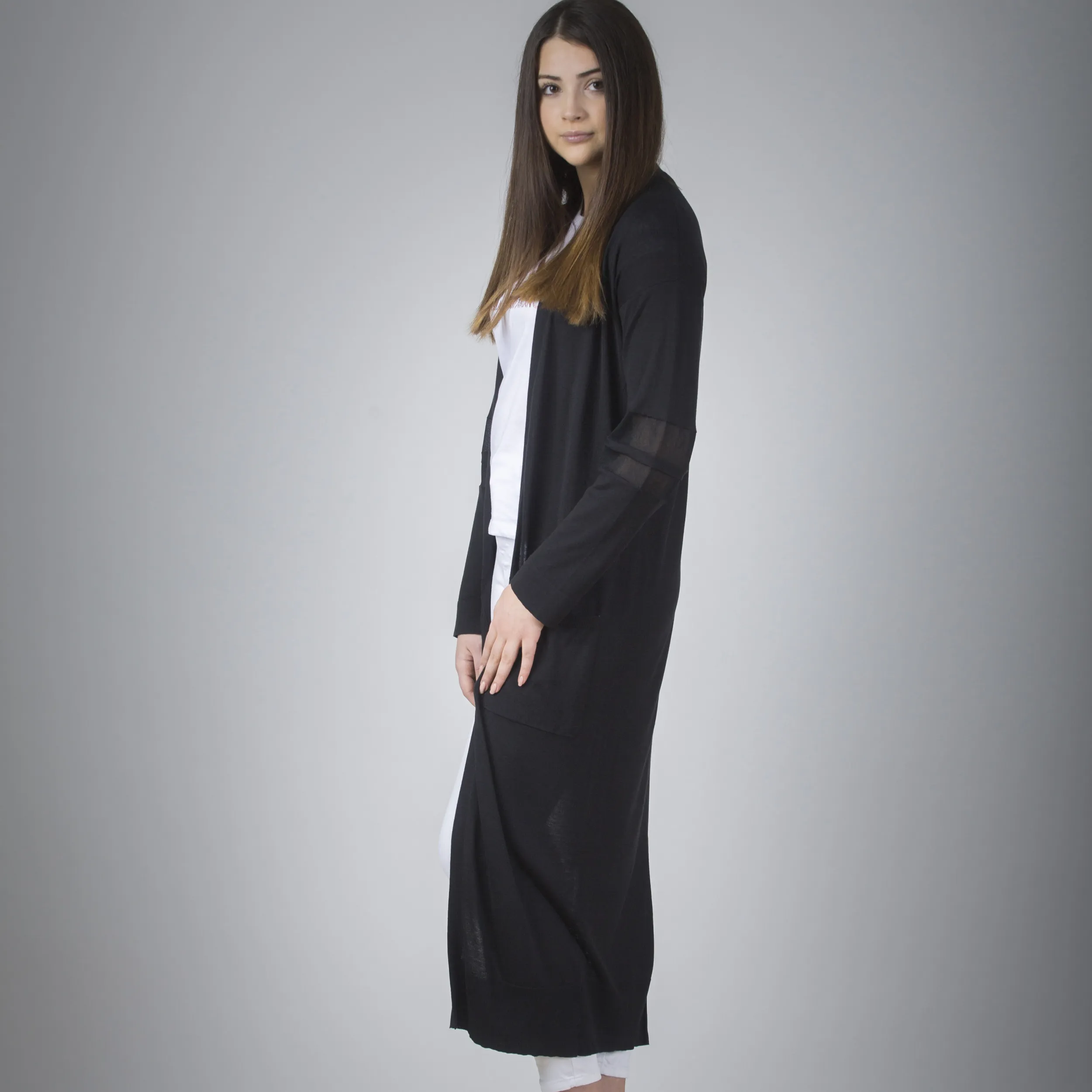 Maxi cardigan con dettagli trasparenti