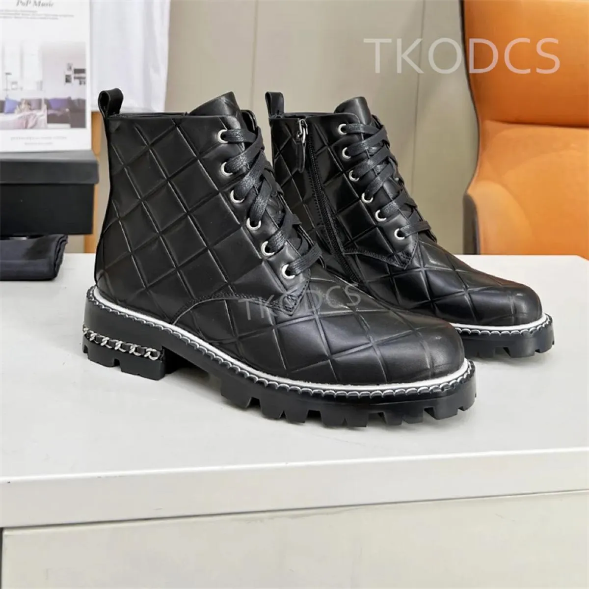 Nuovo arrivo Stivali Donna Stivaletti corti in vera pelle Stivaletti con tacco medio Stivaletti con plateau piatto Scarpe firmat